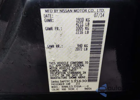 2015 Nissan Altima 2.5 Sv z USA, uszkodzony, nr VIN 1N4AL3AP7FC135630